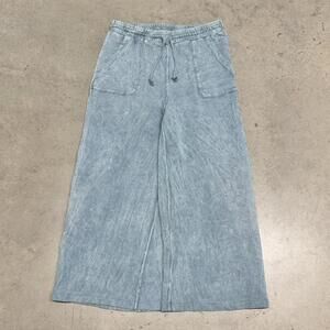 Three Bird Nest So Comfy Sweatpants Womens XL Blue Acid Wash Raw Hem Baggy $72